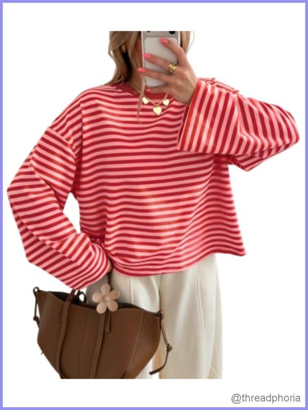 Striped Long Sleeve Crewneck Loose Fit Blouse Top